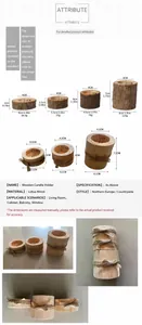 Detailed size chart and material specs for rustic wooden candle holder napkin ring ornaments