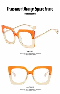 Detailansicht der übergroßen quadratischen Brille mit orangefarbenem Farbverlauf.