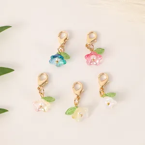 Set of colorful plastic flower charms with lobster clasps for bag and keychain DIY