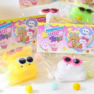 Close-up of cute hamster squeeze toys with colorful sunglasses in their packaging