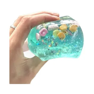 Transparant oceaan ijsblokje squishy speelgoed met schelpen voor stressverlichting