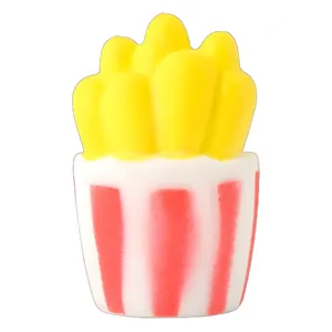 Soft French fries squeeze toy for stress relief in red and white striped container