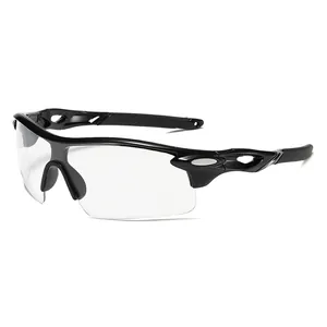Professional black sports cycling sunglasses featuring clear protective wrap-around lenses