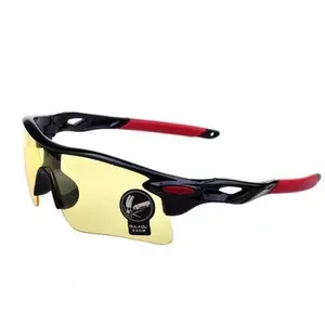 Professional outdoor sports cycling sunglasses with yellow tinted lenses and black-red frame.