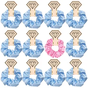 Set of 12 satin scrunchies in light blue and pink with diamond display cards
