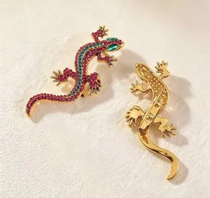Detailed macro view showing the front and back of a rhinestone lizard brooch pin