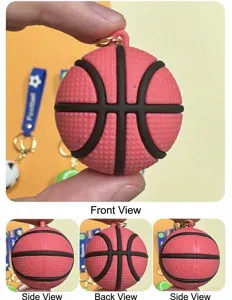 Detailed views showing different sides of the pink basketball silicone sports keychain pendant