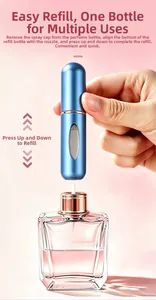 Macro detail showing bottom-fill mechanism of matte blue 5ml perfume atomizer.