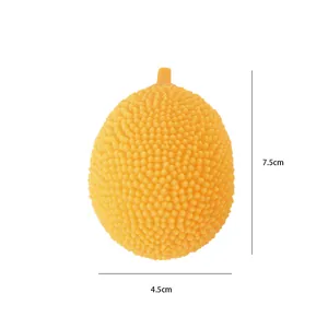 Detailed view of yellow simulated durian stress relief toy with 7.5cm and 4.5cm dimensions