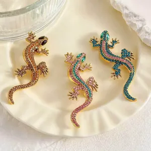Vintage Western Rhinestone Lizard Brooch Pin Retro Animal Lapel Pin For Women Men Clothes Decoration Accessory