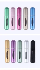 Collection of 5ml matte refillable perfume atomizers in ten vibrant metallic colors