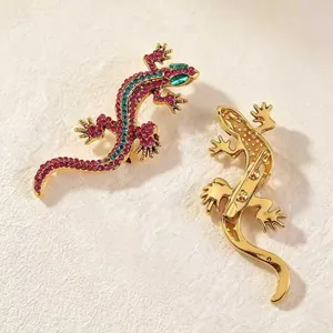 Vintage lizard brooch with colorful rhinestones and gold plating for women and men