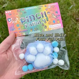 Soft blue and white velvet-wrapped cat paw squishy pinch toy for stress relief
