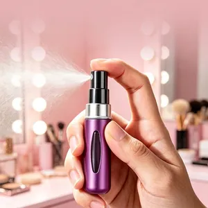 Portable 5ml matte purple bottom-fill perfume atomizer spray bottle for easy travel use