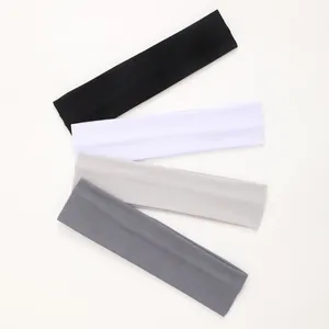 Set of four thin elastic sports headbands in neutral black, white, and gray tones.