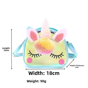 Unicorn kids plush and TPU crossbody bag showing size and weight specifications