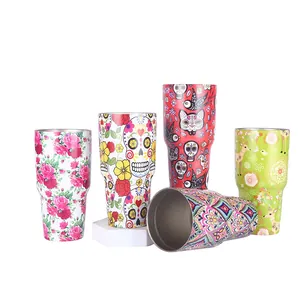 Tazze termiche da 30oz in acciaio inox con vivaci motivi floreali e stampe creative di teschi