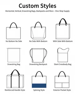 Schematic diagram showing nine different custom drawstring and tote bag style options.