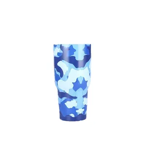 Bicchiere termico da 30oz in acciaio inox con motivo mimetico blu per auto e viaggio
