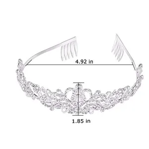 Detail showing 4.92 in diameter and 1.85 in height for the bridal rhinestone tiara