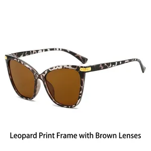 Retro cat-eye sunglasses for women with leopard print frames and protective tea lenses