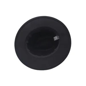 Detailed interior view of a black suede jazz hat showing the cotton care label tag