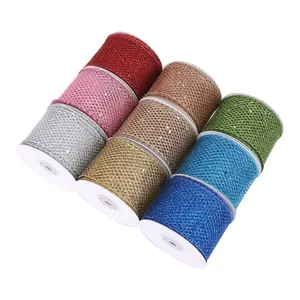Set di nastri in garza a rete glitterata multicolore con bordi metallici per decorazioni