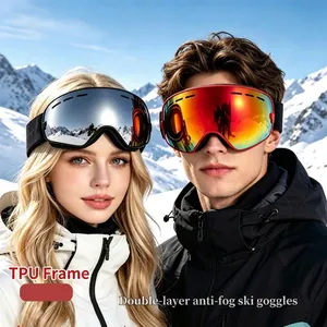 Detailansicht der zweilagigen Anti-Beschlag-Skibrille mit TPU-Rahmen an Modellen.