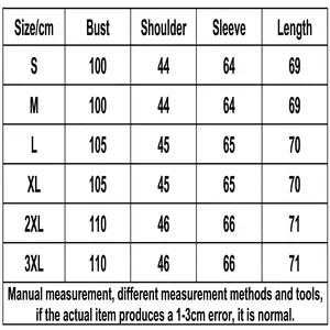 Comprehensive size chart detailing measurements for men's casual button-up knit cardigan