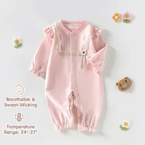 Autumn Newborn Baby Girls Floral Print Cotton Long Sleeve Romper Jumpsuit Cute Lace Ruffle Sleeve Bow Warm Outfits