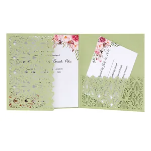 Elegant Laser Cut Wedding Invitations Cards With Artificial Pearl Paper Hollow Floral Design For Marriage Engagement Party Decoration