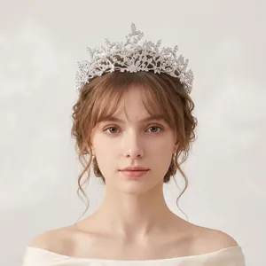 Elegant vine-inspired silver bridal crown with sparkling rhinestones for wedding photography