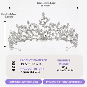 Silver rhinestone forest vine tiara with detailed size and weight measurements