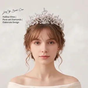Korean Style Bridal Tiara Crown Alloy Rhinestone Crystal Forest Leaf Vine Wedding Hair Accessories For Women