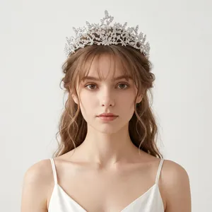 Elegant bridal rhinestone tiara with delicate forest vine design for weddings and parties