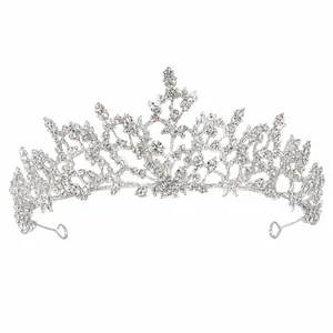 Elegant silver bridal tiara featuring forest vine and rhinestone leaf design for weddings