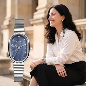 Montre Femme Quartz Boîtier Ovale Cadran Nacre Index Strass Bracelet Alliage Étanche Élégant Mode Montre-bracelet