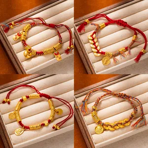 New Chinese style gold charm red string bracelets with traditional auspicious motifs