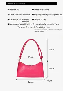 Dimension guide and size chart for crocodile pattern fashion mini shoulder handbag