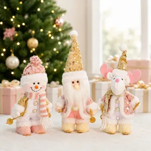 Pink Sequin Christmas Skiing Doll Ornament Santa Snowman Reindeer Plush Figurine Home Holiday Window Tabletop Decoration