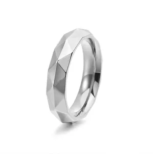 Men Titanium Steel Geometric Faceted Ring Punk Rhombic Cut Band Ring Trendy Niche Minimalist Industrial Style Jewelry Gift For Him