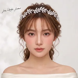 Elegant Rhinestone Leaf Headband Alloy Crystal Hair Band For Women Daily Wedding Party Accessories