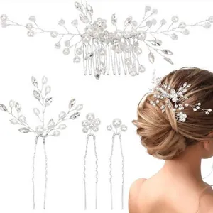 Parure de 4 accessoires de cheveux de mariée avec peigne à perles et épingles