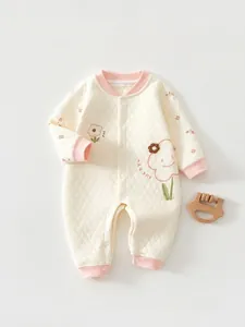 Infant Quilted Cotton Long Sleeve Romper Warm Baby Floral Printed One-Piece Jumpsuit For Autumn Winter Newborn Clothes