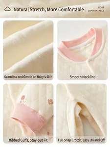 Soft quilted warm infant jumpsuit with snap buttons and ribbed cuffs for winter.
