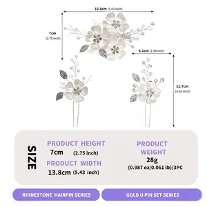 Set di fermagli per capelli da sposa fatti a mano con perle, strass e dimensioni
