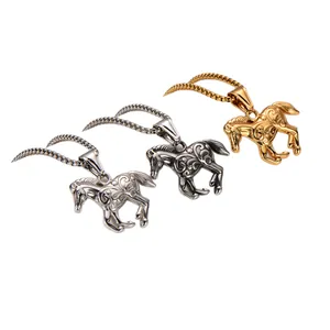 Vintage stainless steel running horse pendant necklaces in gold and silver finishes