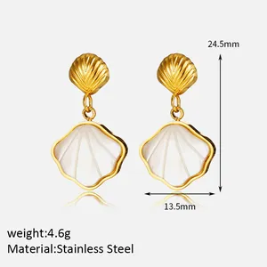 Ozean-Muschel-Ohrringe aus 18 Karat vergoldetem Edelstahl mit weißen Muschel-Inlays