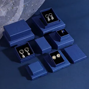 Scatola Per Gioielli Carta Texture Grana Incrociata Blu Notte Confezione Regalo Per Anello Collana Orecchino Conservazione Elegante