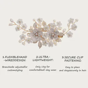 Handgefertigte Keramik-Blumen-Haarspange mit Perlen und leichtem flexiblen Design